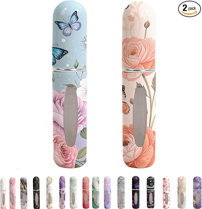 Refillable Perfume Atomizer Travel Bottles– Portable Leakproof Mini Sprayer for Cologne & Essential Oils, Plastic Empty Perfume Bottles with Unique Patterns,2 Pcs Pack of 5 ml (Butterfly)