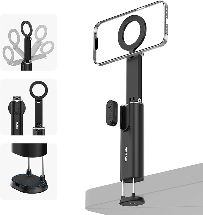 Magnetic Bluetooth Airplane Phone Holder – Universal 360° Hands-Free Stand with Remote Control for TikTok, YouTube & Other Video Apps, Perfect for Travel, Home & Office, Accessory for Airplane
