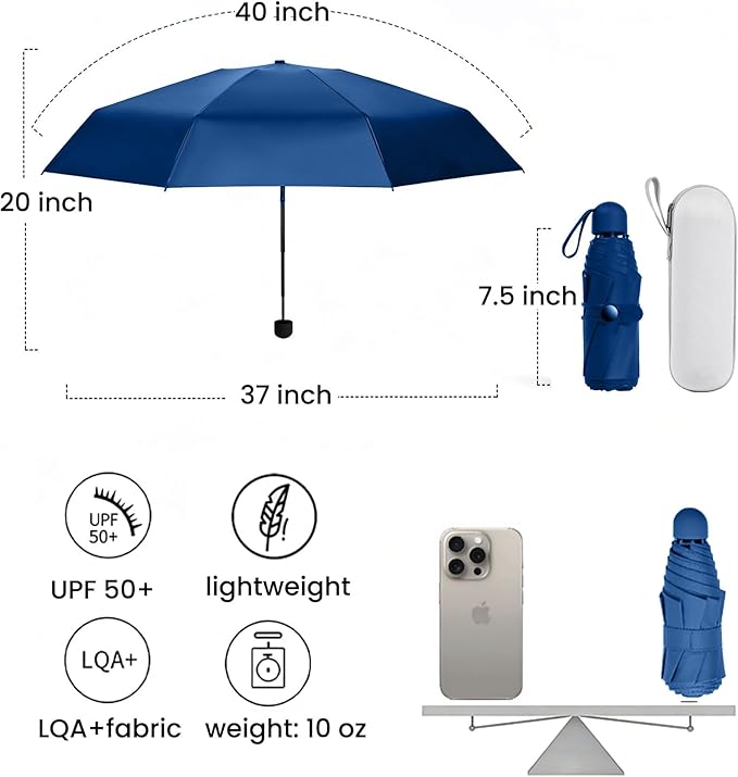 MRTLLOA Travel Essentials Mini Umbrella with Case for Purse - Small Compact & Lightweight, UV Sun Protection, Manual Open/Close for Pocket Umbrella(Women/Men/Kids)