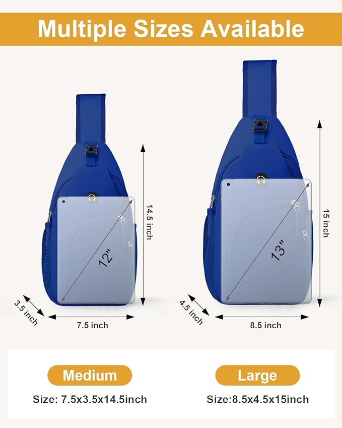 Pritent Crossbody Bags for Women Man, Waterproof Sling Bag Backpack Trendy Casual Cross Body Bags with Convertible Shoulder Strap Chest Bag for Camping Hiking Travel Essentials (Royal Blue, Large)