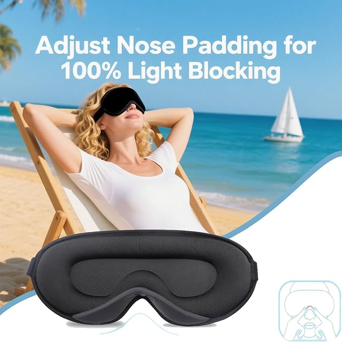 3D Contoured Sleep Mask for Side Sleepers, 100% Blackout Zero Pressure Eye Mask for Deep Sleep | Adjustable, Breathable & Portable | Ideal for Travel, Night Shift, Men & Women