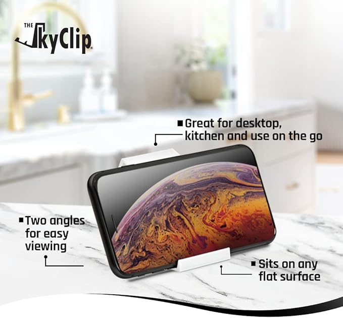 SkyClip Airplane Cell Phone Back of Seat Inflight Tray Table Clip and Sturdy Phone Stand, Compatible with iPhone, Android, Tablets, and Readers, Travel Must Have, White 2 Pack
