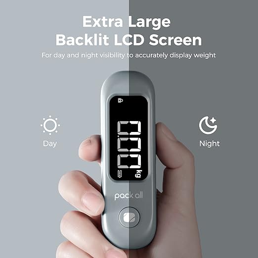 pack all 110 Lbs Luggage Scale, Digital Handheld Baggage Scale, Travel Suitcase Weight Scale with LCD Display, Battery Included, Rock Grey
