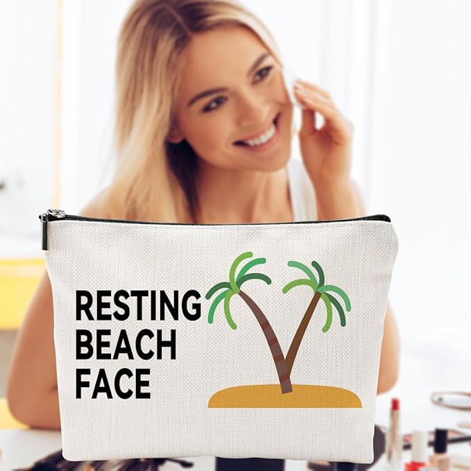 ZUYUROU Funny Makeup Bag for Women, “Resting Beach Face Cosmetic Pouch – Tropical Travel Bag for Beach Lovers, Summer Vacation Gifts for Girls, Friends, and Coworkers