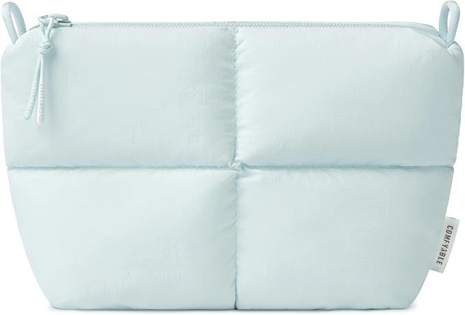Comfyable Puffy Electronics Organizer Travel Case, Cute Tech Pouch for Women Men, Cable Storage Bag for Charger, Phone, Power Bank, Cord, Compact Tech Accessories Pouch, Ice Blue