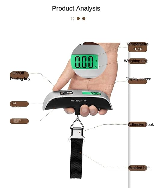 Luggage Scale Portable Digital Handheld Baggage Scale for Travel Suitcase Weight Scale with Rubber Paint 110 Pounds Battery Included (1,Belt)