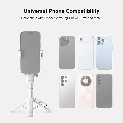 NEEWER Mini Tripod for Phone, Lightweight Foldable Small Selfie Stick Cell Phone Clamp Desk Stand with Remote & Cold Shoe Mounts Compatible with iPhone Android Samsung for Video Recording, PA986 White