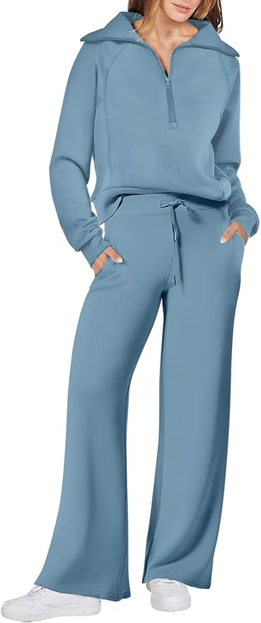 ANRABESS Women 2 Piece Outfits 2025 Fall Fashion Airport Wide Leg Pants Lounge Set Leisure Travel Vacation Clothes Sweatsuits
