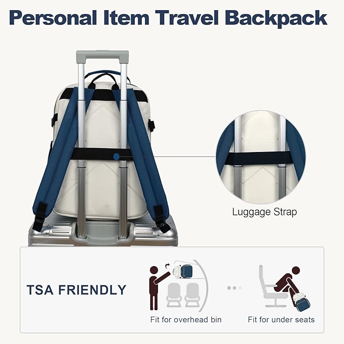VANKEAN Laptop Backpack for Women with Giant Tumbler Holder Pocket,17.3 inch School College Book Bag Nurse Teacher Backpack,Waterproof Work Travel Backpack Purse Laptop Computer Bag, Beige-Haze blue