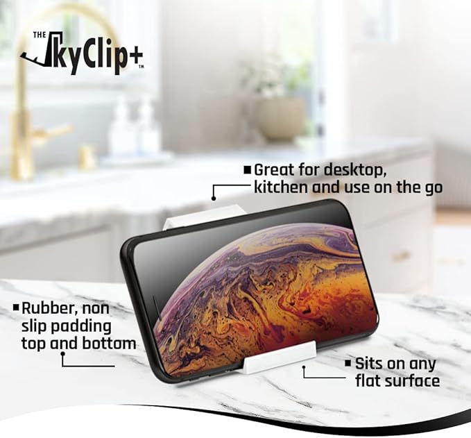 The SkyClip+ Phone & Tablet Holder for Air Travel, Home and Office Use - Inflight Phone Mount & Stand Compatible with iPhone, Android, Kindle and Tablets - Ultimate Travel Accessory (White)