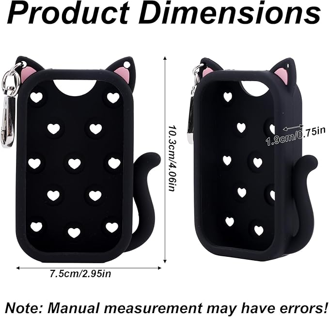 Cat Silicone Case for Touchland Hand Sanitizer Spray 1 fl oz/30ml, Soft & Portable Silicone Protective Holder for Touch Land with Keychain Practical Travel Accessories (Black)