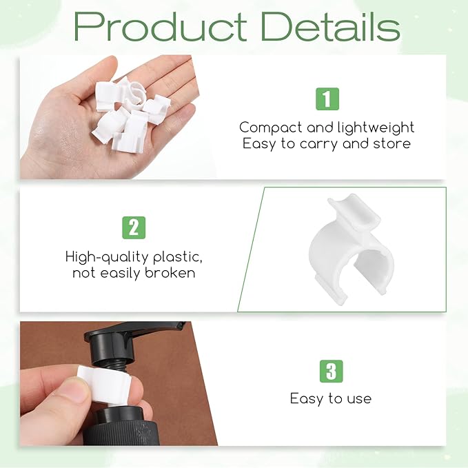 10 PCS Leakproof Cosmetic Dispenser Pump Lock Clip, Plastic Bottle Pumps Lock Clips Shampoo Pump Bottle Leakproof Clip for Cleansing Oil Shampoo Lotion Bottles, Travel Friendly Makeup (White)