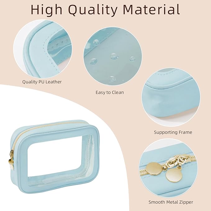 5PCS Diaper Bag Organizer Pouch Set, Clear Organizer Bags, TSA Approved Toiletry Bag, Clear Waterproof Cosmetic Bags with Zipper, Purse Organizer Pouches, Travel Organizer Bags for Woman and Kids Blue