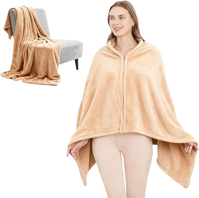 SNZ Wearable Blanket for Womens and Mens, Comfy Flannel Poncho, Snuggie Warm Shawl Wraps for Women, Birthday Gift Ideas