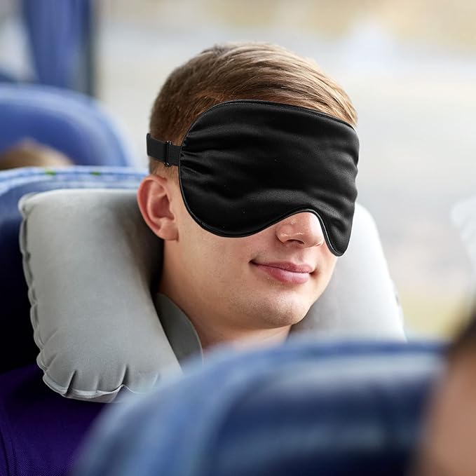 6 Pieces Natural Silk Sleep Mask Soft Eye Mask Adjustable Strap Blindfold Eyeshade Smooth Comfortable Eye Cover with Bag for Sleeping(Black)