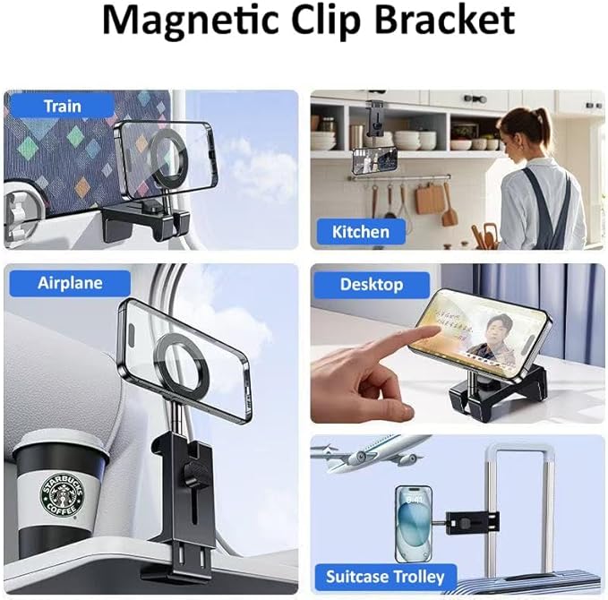 Mizi Airplane Phone Holder – Magnetic Travel Phone Mount for Airplane Seat Back, Hands-Free Flight Essentials Compatible with iPhone 17-12 Pro Max/Air/Plus/Mini with Magnetic Case - Black