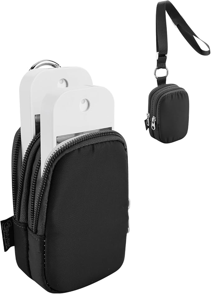 Beautyflier Double Pockets Hand Sanitizer Spray Case for Touchland Power Mist and Glow Mist 1FL OZ, Zipper Pouch for Hand Sanitizer Spray Bottle, with Extra Removable Neck Strap, Fits Travel (Black)