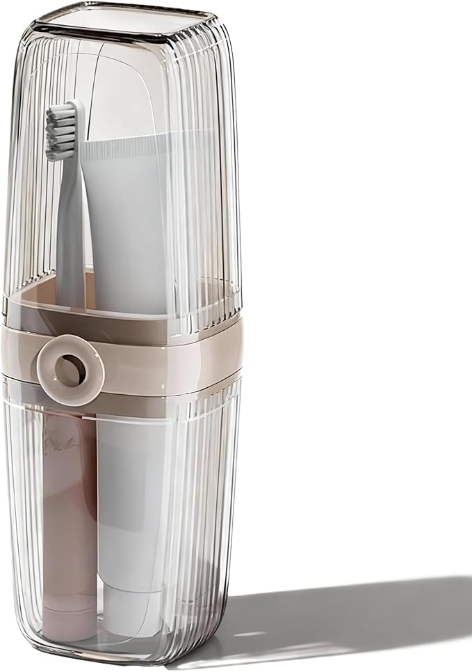 Toothbrush Travel Case, 2 in 1 Portable Travel Toothbrush Holder with Mouthwash Cups, Leakproof Travel Toothbrush and Toothpaste Container for Traveling Camping Dorm Office Business Trip