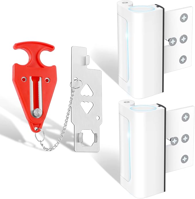 Portable Door Lock Home Security Door Locker for Additional Safety and Privacy 2 Pack AceMining Door Reinforcement Lock White Extra Door Lock with 8 Screws Prevents Unauthorized Entry Perfect for Trav