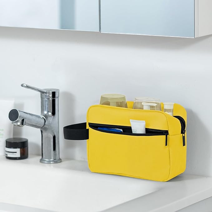 Elviros Travel Toiletry Bag for Women and Men,Lightweight Makeup Bag Hanging Dopp Kit with Shaving Compartment Cosmetic Organizer Small Tool Bag Travel Essentials,Gifts for Men & Women(Bright Yellow)