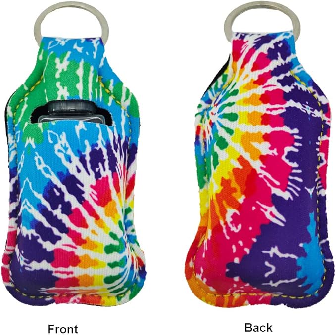 4 Piece Hand Sanitizer Bottle Holder Keyring Neoprene Keychain for 30ML Gym Shampoo Lotion Soap Perfume and Liquids Travel Containers,Tie-dye