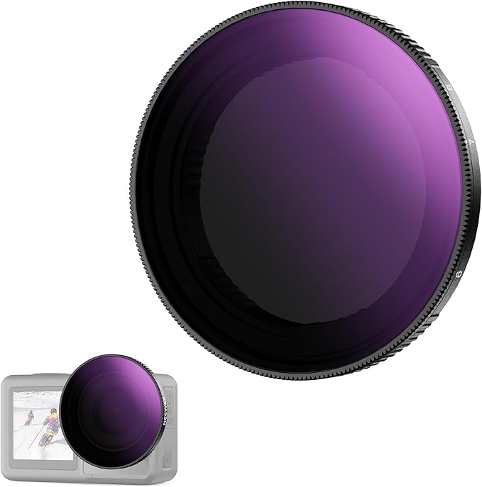 NEEWER Variable ND Filter Compatible with DJI Osmo Action 5 Pro/4/3, ND64-256 6-8 Stops Snap On Multicoated HD Optical Glass Neutral Density Action Camera Lens Filter Accessories
