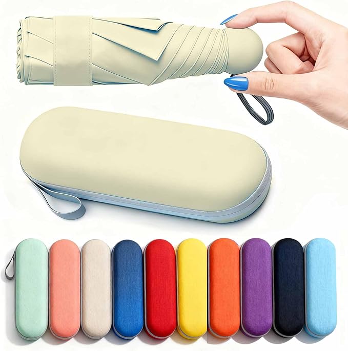 MRTLLOA Travel Essentials Mini Umbrella with Case for Purse - Small Compact & Lightweight, UV Sun Protection, Manual Open/Close for Pocket Umbrella(Women/Men/Kids)