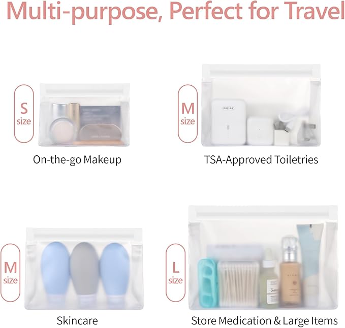 PACKISM Leak Proof Clear Toiletry Bag - Sealed TSA Approved Toiletry Bag with Reinforced Seams, Reusable and Easy to Clean, Clear Travel Bags for Toiletries, Food-grade PEVA, 1L+1M+1S, White
