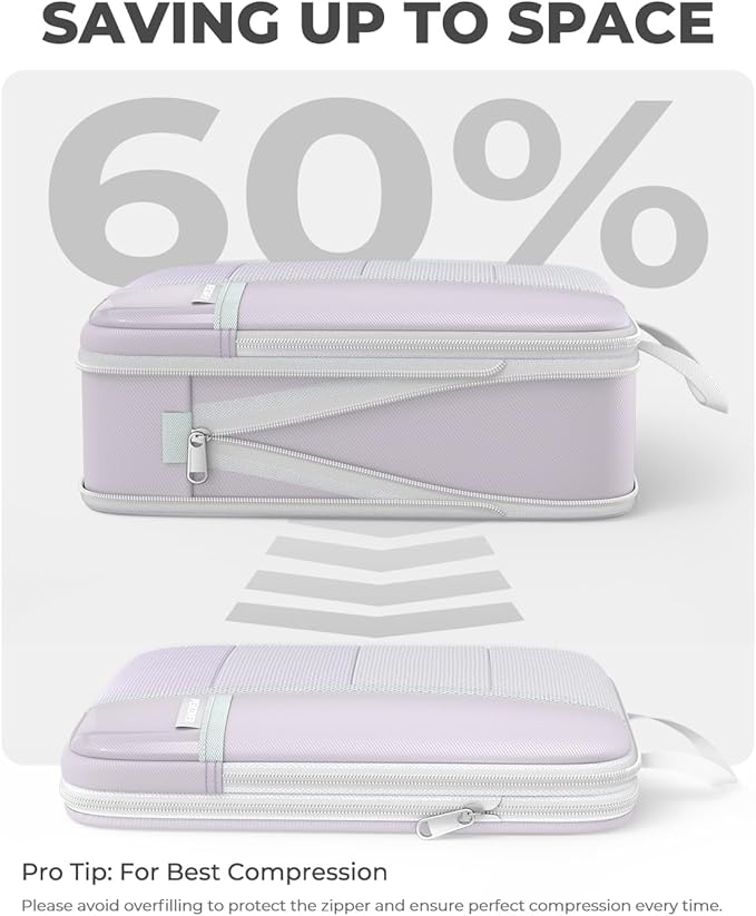 Percover Compression Packing Cubes 4-Piece Set, Packing Cubes Compression for Travel with Label Pockets, Travel Organizer for Carry On & Checked Luggage, Purple