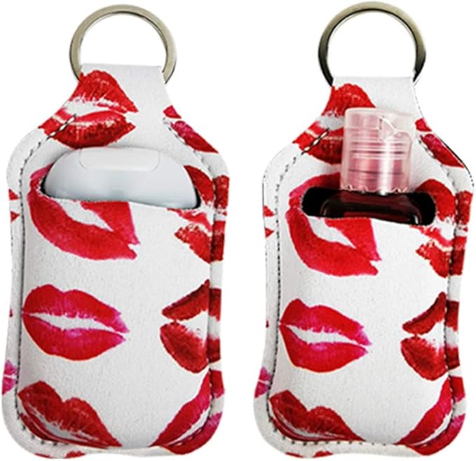 4 Piece Hand Sanitizer Bottle Holder Keyring Neoprene Keychain for 30ML Gym Shampoo Lotion Soap Perfume and Liquids Travel Containers,Lips