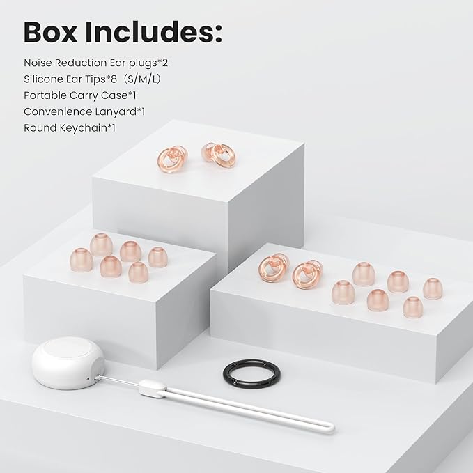 JUSTRVN Ear Plugs for Concert, 2 Pairs of Noise Reduction Earplugs 25dB-30dB with 8 Ear Tips&Carry case,Reusable Hearing Protection earplugs for Sleep,Social,Work,Focus&Noise Sensitivity