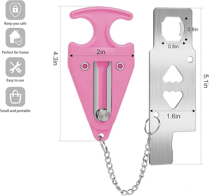 Portable Door Lock for Travel Door Lock Hotel Room Security Devices Apartment Jammer Additional Safety for Traveling Home College Upgrade (Pink Combination)