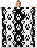Dog Paws Print Kids Throw Blanket, Cute Animals Pets Geometric Waves Patchwork Fleece for Girls Boys Adults, Black White Fuzzy, 50 x 60 Inches