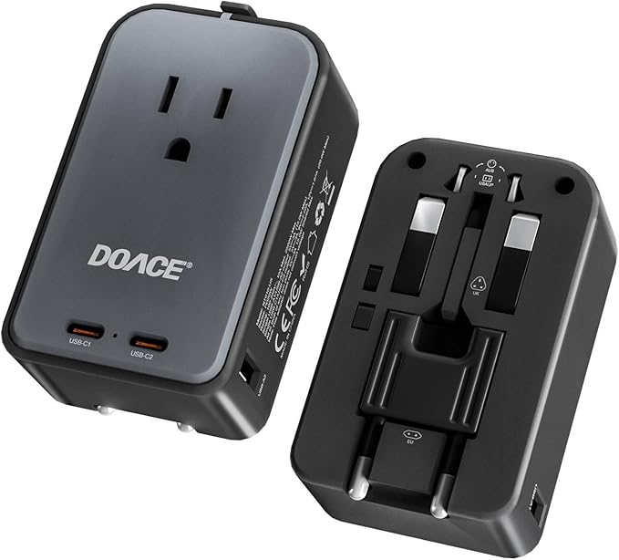 DOACE Pico Travel Adapter, 5-Port Universal Power Adapter 1 AC, 2 USB C and 2 USB-A, International Plug Adaptor Worldwide with PD 20W for US to European UK Italy Spain New Zealand Over 200 Countries