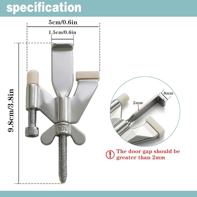 ELEMGULY Portable Door Lock, Adjustable Security Door Lock with Protective Silicone Caps for Home, Travel, Hotels, Apartments to Enhance Safety, Silver
