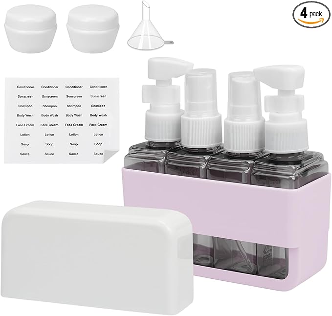 TSA Approved Travel Bottles - Leak Proof BPA-Free Plastic Toiletries Bottles for Shampoo, Lotion & Conditioner | Refillable Travel-Size Containers | Airplane Carry-On Essentials (Pink)