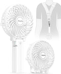 EasyAcc Handheld Fans [2x Crossbody Straps/2xDIY Stickers] for Portable Fan and Phones -Up to 10H Rechargeable Foldable Hand Desktop Fan for Home and Travel - White