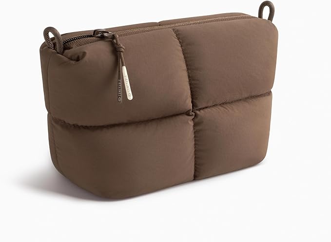 Comfyable Puffy Electronics Organizer Travel Case, Cute Tech Pouch for Women Men, Cable Storage Bag for Charger, Phone, Power Bank, Cord, Compact Tech Accessories Pouch, Mocha Brown