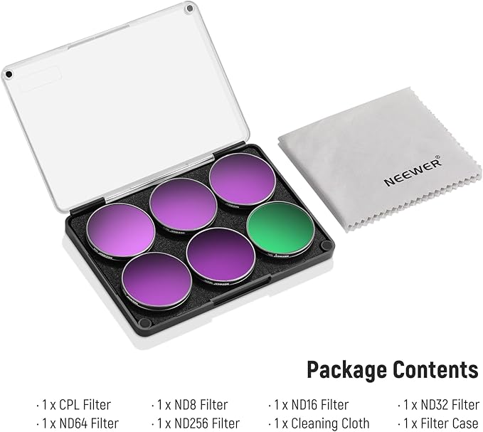 NEEWER ND Filter Set Compatible with DJI Osmo Action 5 Pro/4/3, 6 Pack ND8+ND16+ND32+ND64+ND256+CPL Neutral Density Polarizing Action Camera Accessories Multicoated HD Optical Glass, FL-A98