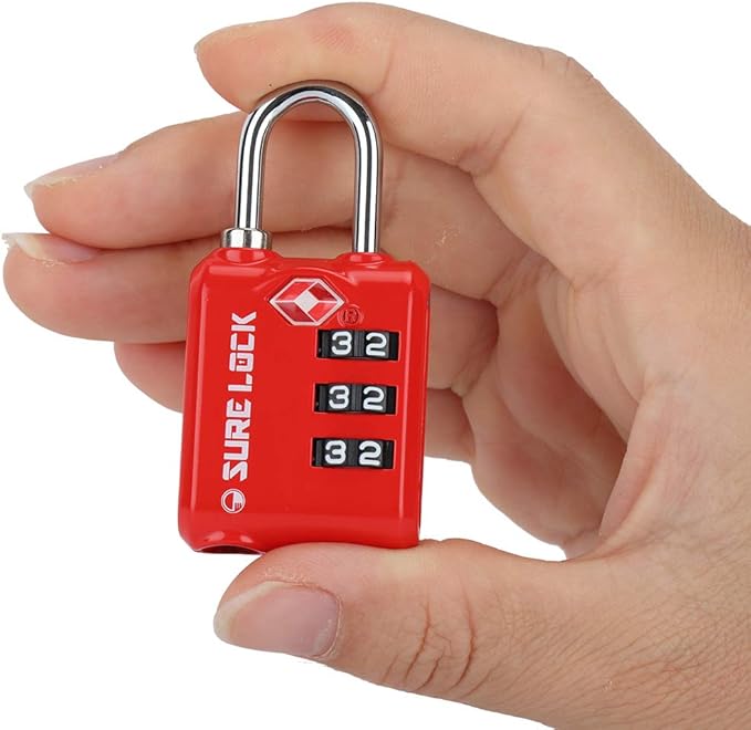 SURE LOCK TSA Approved 3 Digit Luggage Locks With Zinc Alloy Body and Hardened Steel Shackle To Lock Travel Suitcase