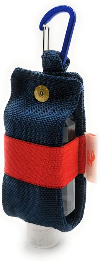 Travel Size Hand Sanitizer Holder,Bottle Case and Carabiner Carrier bag-Portable Mini Waist Bag for Liquids Clip On Belt Loop, Backpack and Purse - Includes Empty 60ml/ 2 oz Reusable Bottle (Blue)