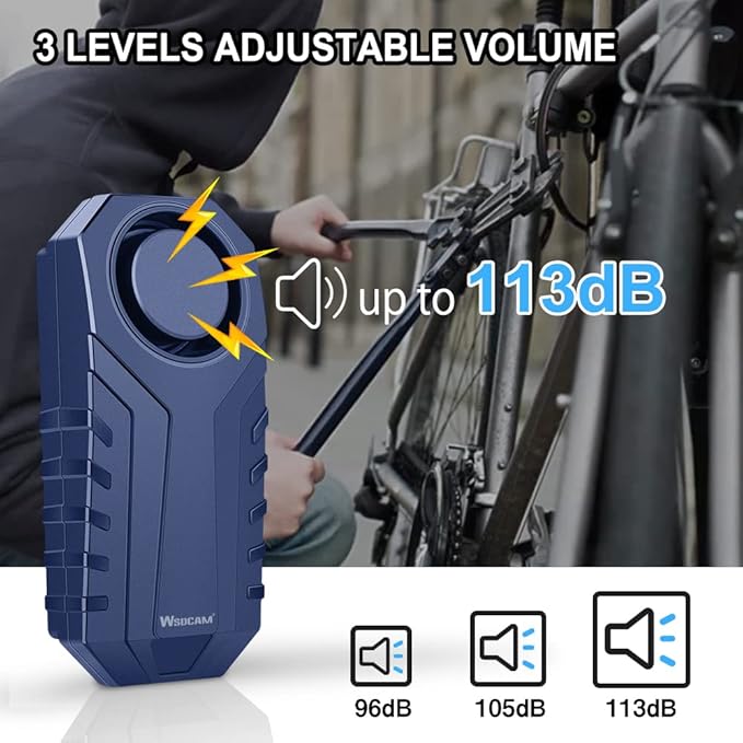 WSDCAM Bike Alarm with Remote 2 Pack, 113dB Wireless Anti-Theft Vibration Motorcycle Bicycle Alarm Vehicle Security Alarm System (Blue)