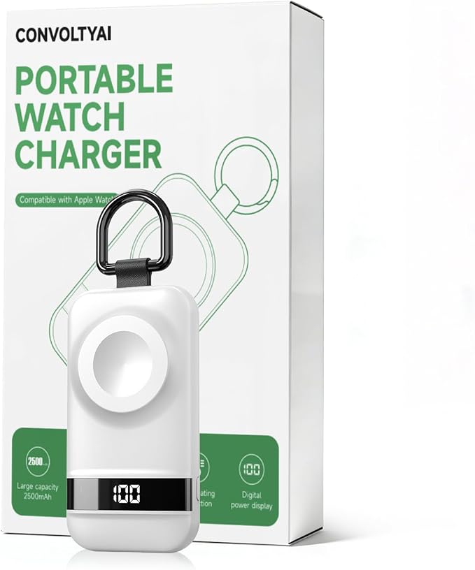Portable Charger for Apple Watch, 2500mAh & Digital Display – Magnetic Fast Charging iWatch Charger for Travel – for Apple Watch Series 1-11/SE1-3/Ultra 1-3 (White)