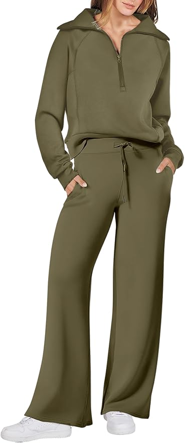 ANRABESS Women 2 Piece Outfits 2025 Fall Fashion Airport Wide Leg Pants Lounge Set Leisure Travel Vacation Clothes Sweatsuits