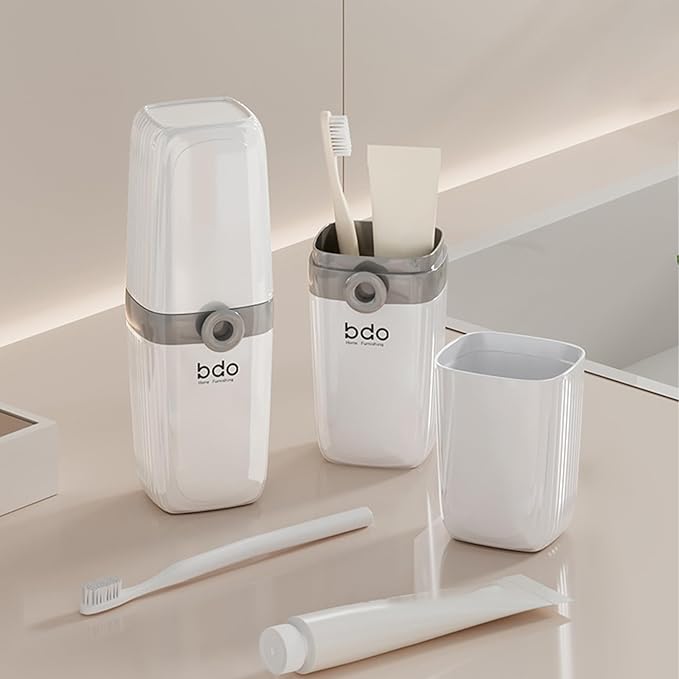 Toothbrush Travel Case Portable Clear Grey Toothbrush Holders with Cover, Leakproof Toothbrush & Toothpaste Holder for Traveling School Camping Business Trip Bathroom
