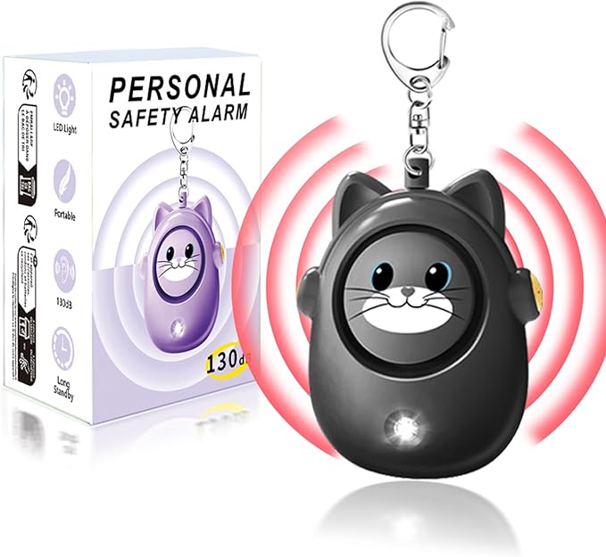 Personal Safety Alarm for Women by Women–Loud Siren, 130dB Loud Siren Keychain in a Variety of Colors, Cute Cat Design Security Device for Children, Elderly