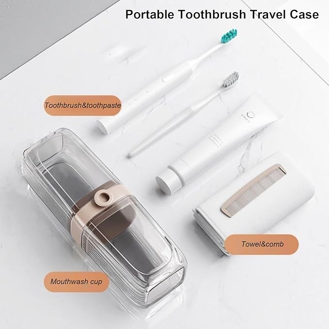 Toothbrush Travel Case Portable Clear Grey Toothbrush Holders with Cover, Leakproof Toothbrush & Toothpaste Holder for Traveling School Camping Business Trip Bathroom