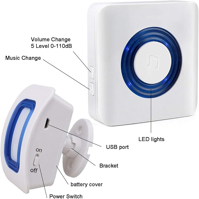 EverNary Caregiver Pager Indoor Motion Sensor Alarm Room Bed Alarms and Fall Prevention for Elderly Dementia Patients/Mailbox Alert Device for Home (2 Pager+1 Sensor)