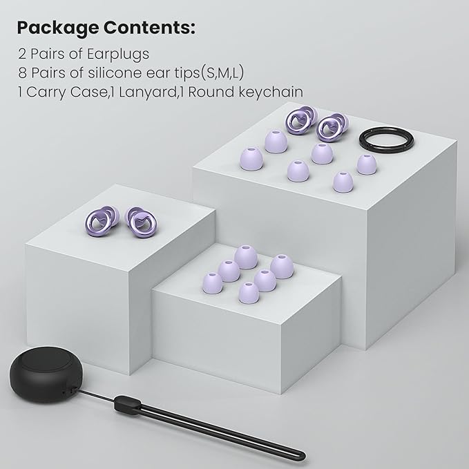 JUSTRVN Ear Plugs for Sleeping,2 Pairs of Stylish Reusable Noise Reduction Earplugs with 8 Pairs Tips & case,Hearing Protection Earplugs for Concert,Travel,Work,Live Events - 25dB-30dB