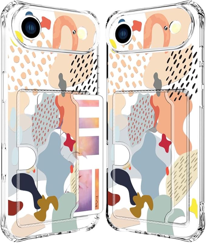 Compatible with iPhone 17 Air Case Card Holder for Women Cute Design,Wallet Phone Cases Transparent Cool Kawaii Protective (Clear Abstract Art)